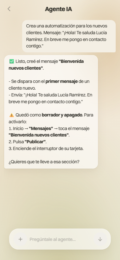 Agente IA de Moderniva creando una automatización de bienvenida